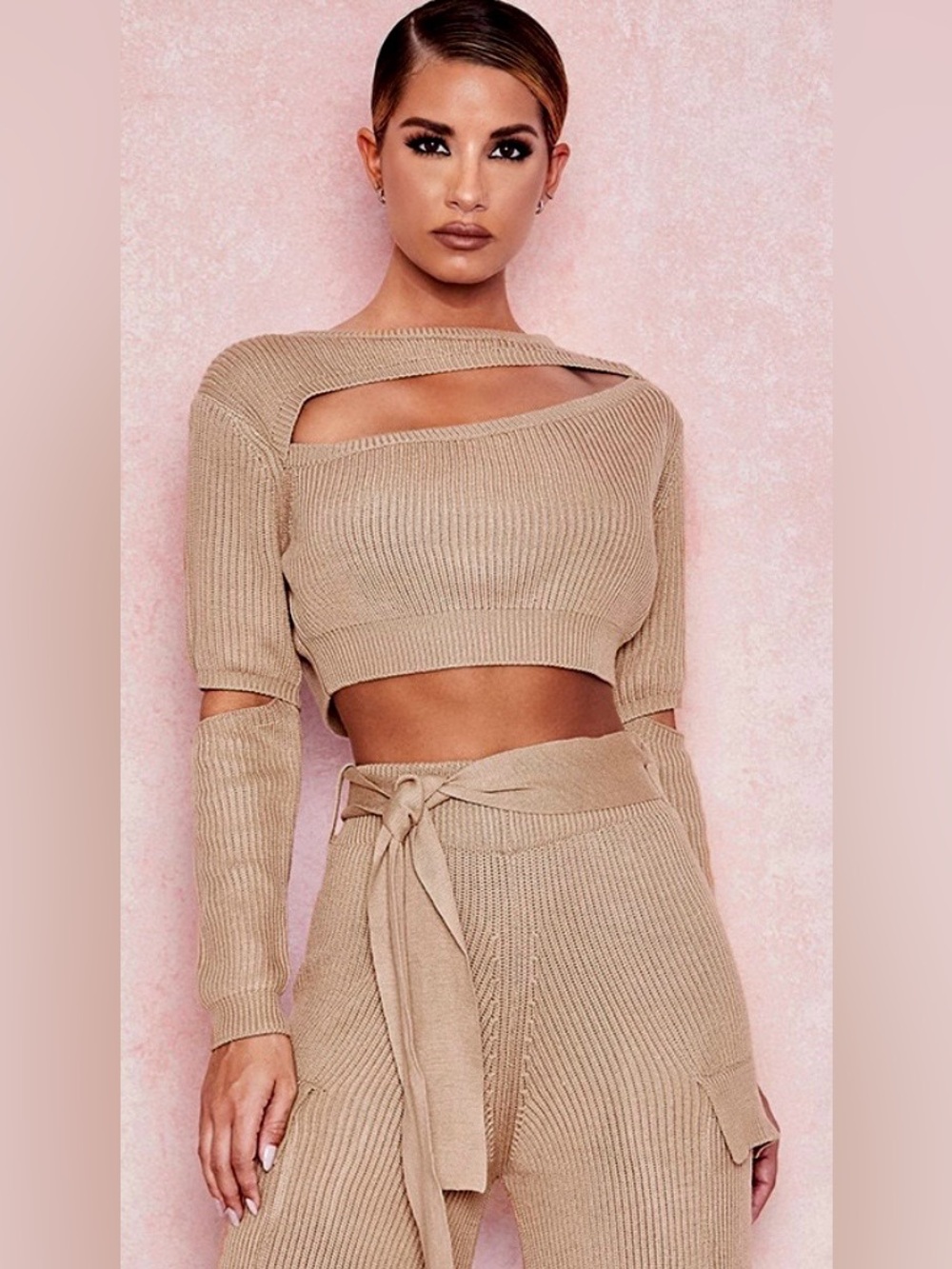 House of CB Mila Sand Cropped Knit Sweater